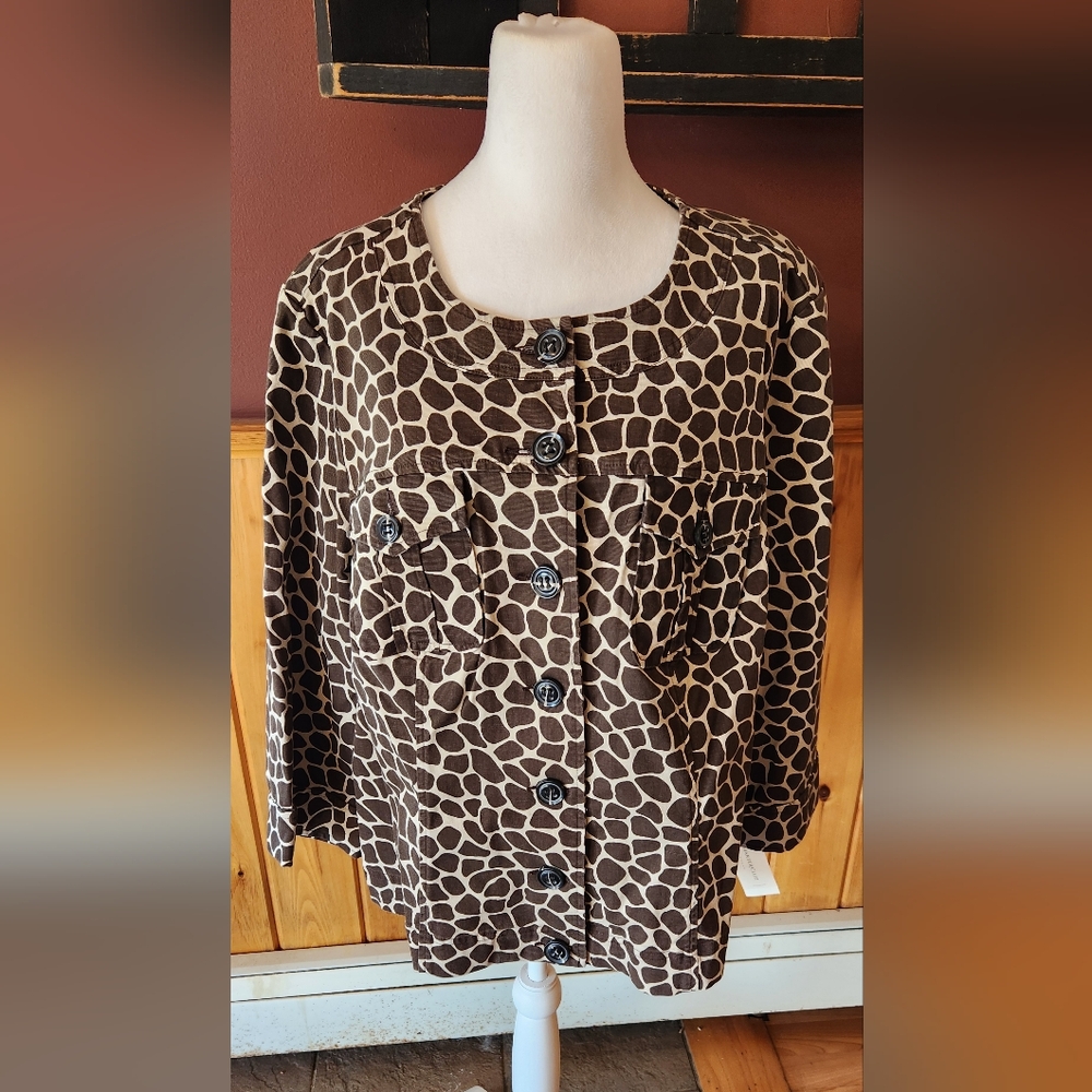 Charter Club Giraffe Print Button Up Lightweight Jacket Blazer Top Size 2X